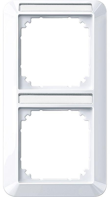Merten 385225 Rahmen, System 1-M, 2fach mit Beschriftungsträger, senkrechte Montage, aktivweiß glänzend