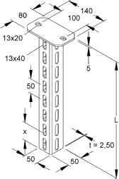 Niedax HU5050/250 Hängestiel, U-Profil, 50x50x250 mm, feuerverz.