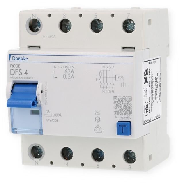 Doepke DFS 4 063-4/0,30-A Fehlerstromschutzschalter, 63/0,3A, 4-Polig, Typ A (09146901)