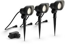 Philips Bodenspots/Erdspieße 3er-Set, 3W, 220-240V, 600lm, 2700K, schwarz (929003262001)