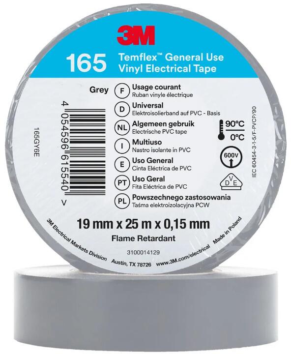 3M 165GY6E Temflex, Vinyl Isolierband, 15mmx25m, 0,15mm, grau (7100184814)