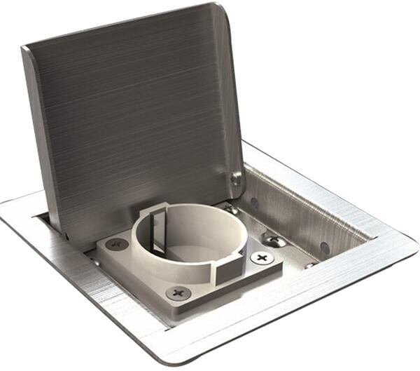 BS Bodensteckdose, 1-fach, eckig, Klappdeckel aus Edelstahl, inkl. Aufnahmebox (3301E)