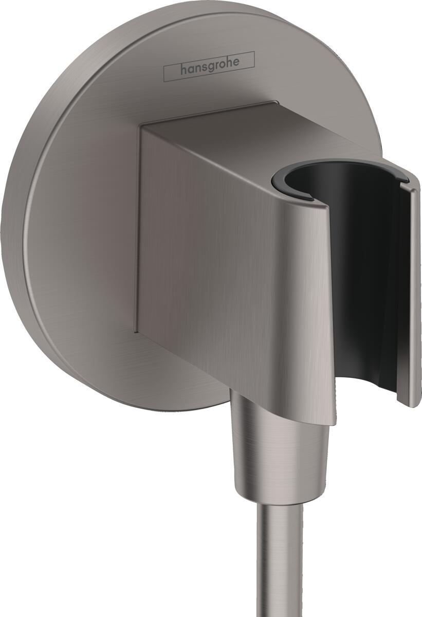 hansgrohe FixFit S Wandanschluss mit Duschkopfhalterung, Kunststoff, Rückflussverhinderer, Brushed Black Chrome, (26888340)