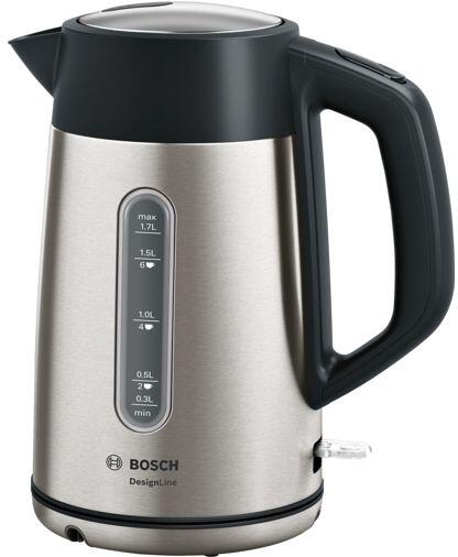 Bosch TWK4P440 Wasserkocher, 2400W, 1,7L, Modernes Design, Abschaltautomatik, Trockengeh- und Überhitzungsschutz sowie Lift-Switch-off, edelstahl