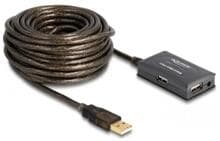 Delock USB 2.0 Verlängerungskabel 10 m aktiv mit 4 Port Hub, schwarz (82748)