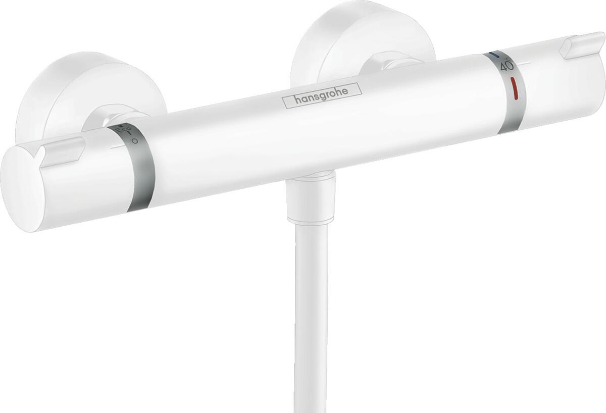 hansgrohe Ecostat Comfort Duschthermostat Aufputz, Messing, 17 l/min, mit Rückflussverhinderer, Mattweiß, (13116700)