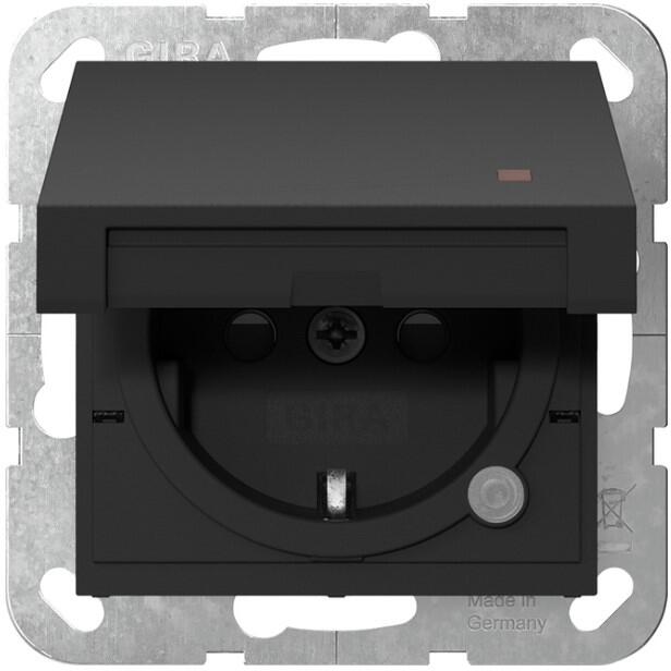 Gira 4552005 SCHUKO-Steckdose, 16A 250V~, Klappdeckel, Kontrolllicht, Shutter, System 55, schwarz matt