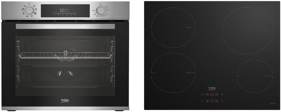 Beko BBSM12340X Backofen-Set mit Induktionskochfeld, 5 Einschubebenen, Kindersicherung, Lüfter, Restwärmeanzeige, Edelstahl/schwarz