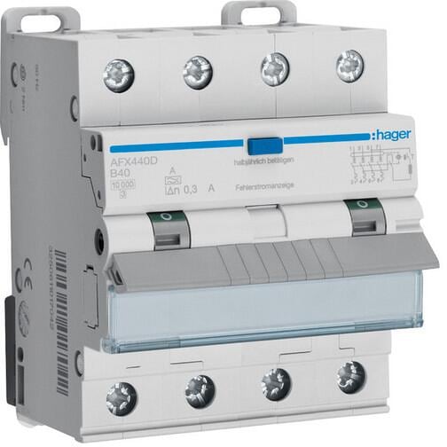 Hager AFX440D Fehlerstrom-Leitungsschutzschalter 4P 10kA B-40A 300mA Typ A