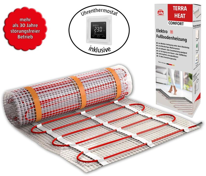 Bella Jolly Terraheat, 2m², 360 Watt, WiFi, Elektro Fußbodenheizung / Comfort für Fliesen&Natursteinböden, mit Uhrenthemostat (40027)