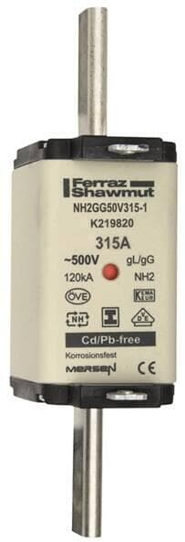 Mersen NH2GG50V355-1 Sicherungseinsatz gG NH2, 355A, Doppelkennmelder, spannungsfreie Metallgrifflaschen (M223019)