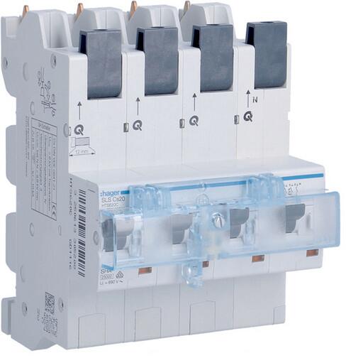Hager HTS620C SLS-Schalter 4-Polig 3P+N, Cs-Charakteristik, 20A, für Sammelschiene QuickConnect