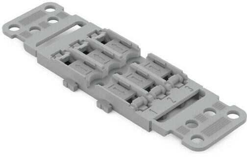 Wago 221-2503 Befestigungsadapter mit Zugentlastung, 3-fach, für Durchgangsverbinder mit Hebel, für Schraubbefestigung, grau