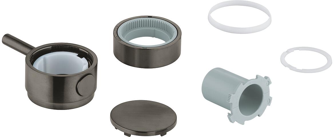 GROHE Temperaturwählgriff, rund, für Thermostat-Fertigmontagesets, SafeStop Sicherheitssperre bei 38°C, StarLight Oberfläche, hard graphite gebürstet