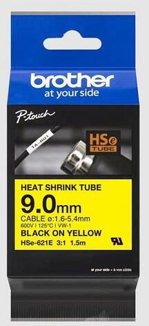 Brother HSE-621E Schrumpfschlauch schwarz/gelb, 9mm, 1,5m (HSE621E)