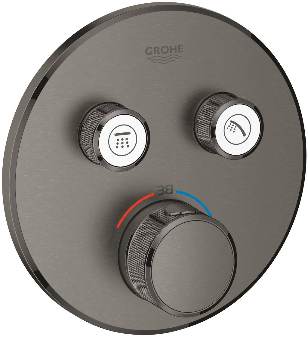 GROHE Grohtherm SmartControl Thermostat, 2 Absperrventilen, Fertigmontageset für Rapido SmartBox, Wandrosette rund, EcoJoy, hard graphite gebürstet (2