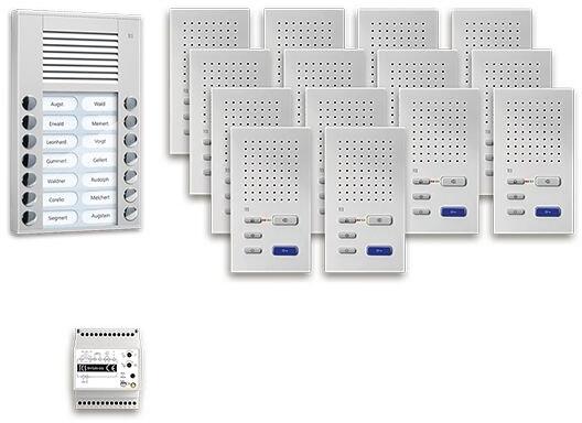 TCS PPAF14-EN/02 pre:pack Audio Aufputz für 14 Wohneinheiten, mit Außenstation PES 14 Klingeltasten + 14 x Freisprecher ISW3030 + Steuergerät BVS20