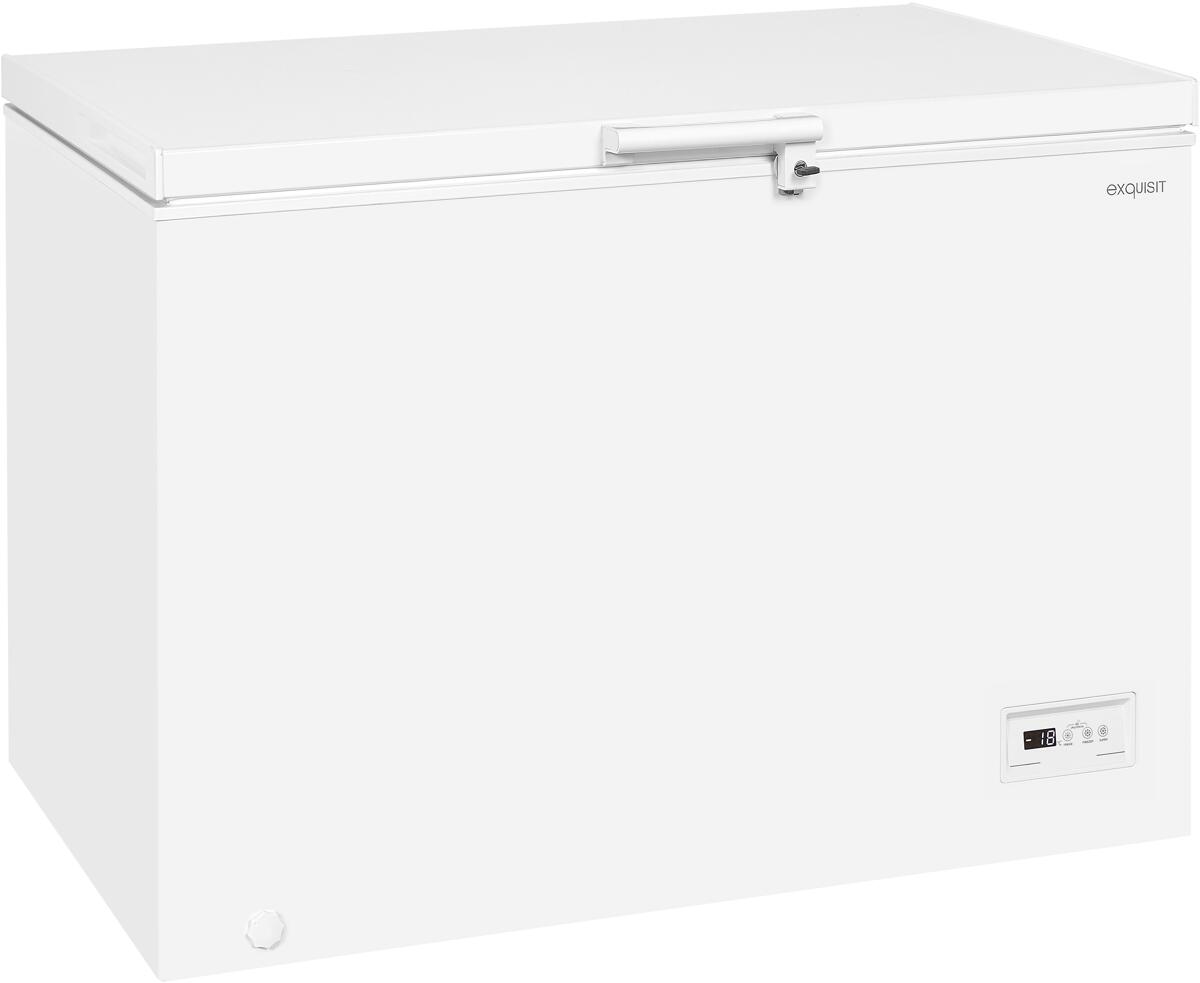 Exquisit GT320-HE-040D Stand Gefriertruhe, 112 cm breit, 308 L, Schloss, LED Licht, weiß