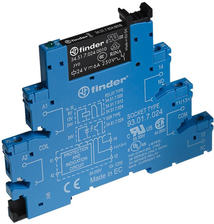 Finder 38.51.8.240.0060 Koppelrelais 6A, 240VAC, Schraubanschluss, 1 Wechsler, IP20