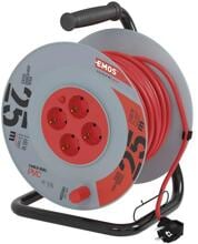 EMOS P09225M Kabeltrommel, SCHUKO, 4 Steckdosen, Länge 25m, 2,5mm², PVC, rot (1928042501)