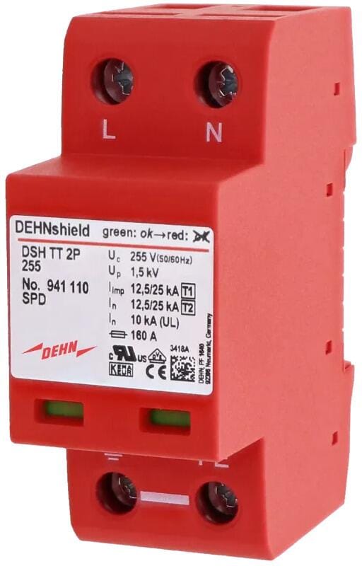 Dehn DEHNshield TT 2P 255 Anwendungsoptimierter Kombiableiter, Typ1+2, für einphasige TT-und TN-Systeme (941110)