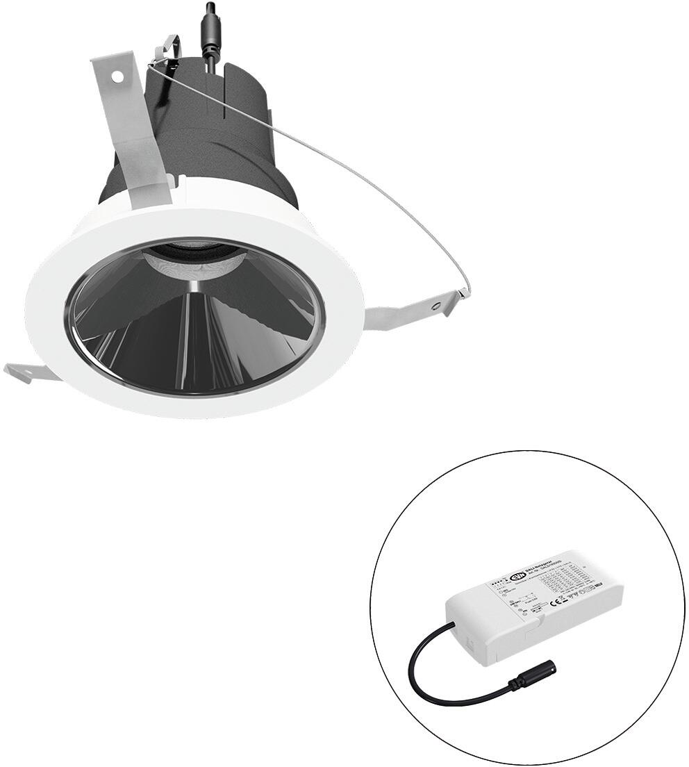 EVN SELECTO LED Deckeneinbau, rund, drehbar, IP20, 220-240V/AC, 6W, 3000K, 700lm, inkl. Netzgerät, DALI, Reflektor silber/glänzend, 2.045,00cd, medium