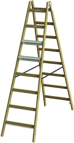 PROTEC.class PHSLAE28 Holz-Sprossen-Stehleiter + Alu-Aufsetzstufen einseitig, 2x8