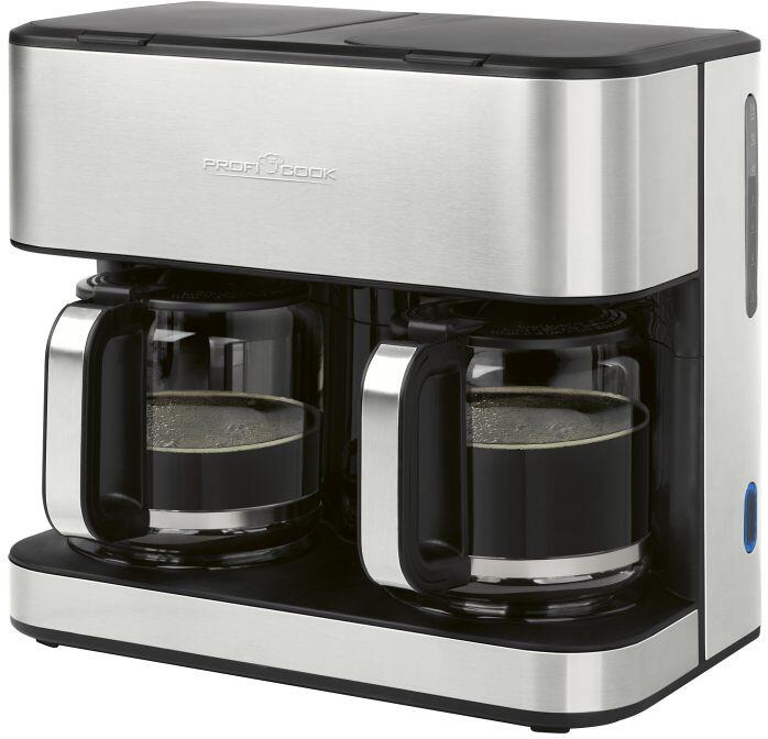 ProfiCook PC-KAD 1308 Doppelkaffeefilterautomat, für 2x 14 - 16 Tassen (ca. 3,6 Liter), Glaskannen, Edelstahl/schwarz