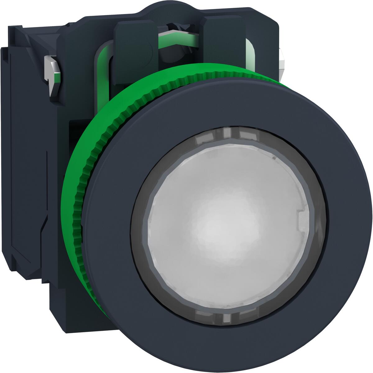 Schneider Electric XB5FW31B5 Harmony XB5F, Leuchtdrucktaster, Kunststoff, 30mm, universelle LED, 1S+1Ö, 24V ACDC, weiß