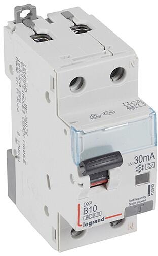 Legrand Fehlerstromschutzschalter DX3 FI/LS-Schalter B-Charakteristik, 10A, 1P+N, 6kA, 30mA, Typ A, 230VAC, 2TE (410963)
