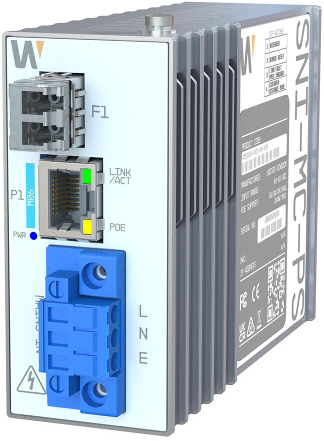 Hanwha Vision industrieller netzbetriebener Mini-Medienkonverter, mit 30/60/90 W PoE (SNI-1MC-PS)