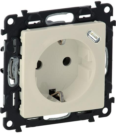 Legrand 753235 Valena Life Steckdose mit Kinderschutz USB-C Ladestecker, mandelweiß