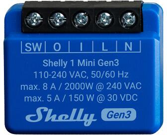 Shelly Plus 1 Mini Gen.3 Relais, Unterputz, max 8A, 1 Kanal, WLAN