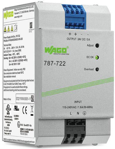 Wago 787-722 Stromversorgung; Eco; 1-phasig; Ausgangsspannung DC 24 V; Ausgangsstrom 5 A; DC-OK LED; 4,00 mm²