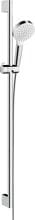 hansgrohe Crometta Duschset 100 1 Strahlart wassersparend mit Duschstange 90 cm, Messing, 6,7 l/min, 100 mm, Weiß/Chrom (26539400)