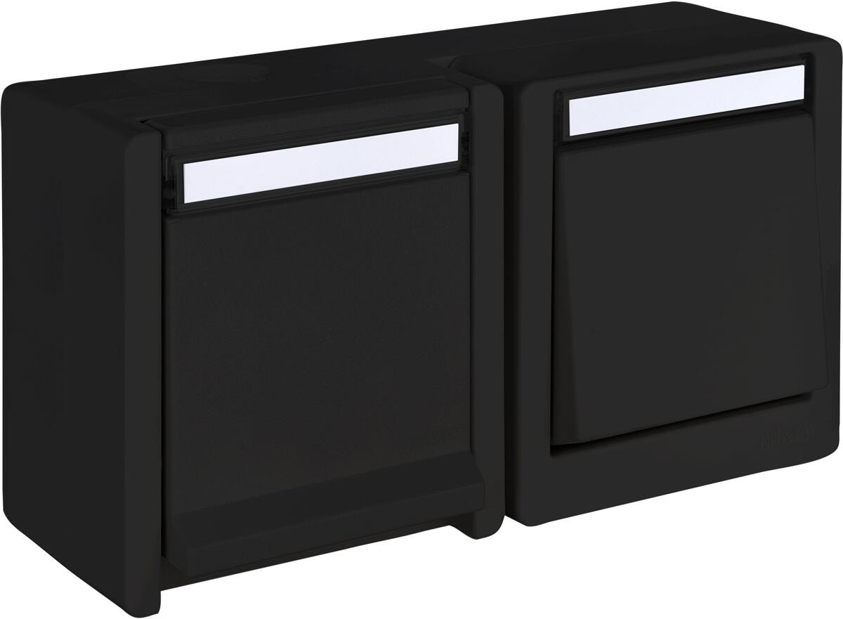 OPUS RESIST Schalter mit Steckdose, waagerecht, Aufputz, schwarz (755.647.01)