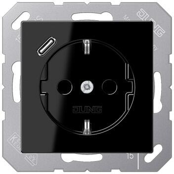 Jung A1520-18CSW SCHUKO Steckdose mit USB-Ladegerät, Serie A/AS, schwarz