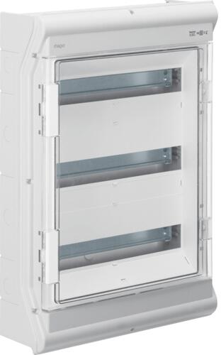 Hager VE318SN Vector Kleinverteiler, Aufputz, 3-reihig, IP65, 54PLE, UV-stabil, ohne Leitungseinführung, grau