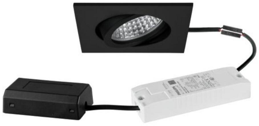 Brumberg TIRREL-S LED-Einbaustrahlerset mit LED-Modul, Konverter DALI dimmbar und Anschlussbox, 6W, 3000K, quadratisch, schwenkbar, schwarz matt (4144