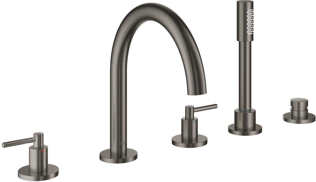GROHE Atrio 5-Loch-Wannen-Kombination, eigensicher, mit Hebelgriffen, hard graphite gebürstet (19922AL3)