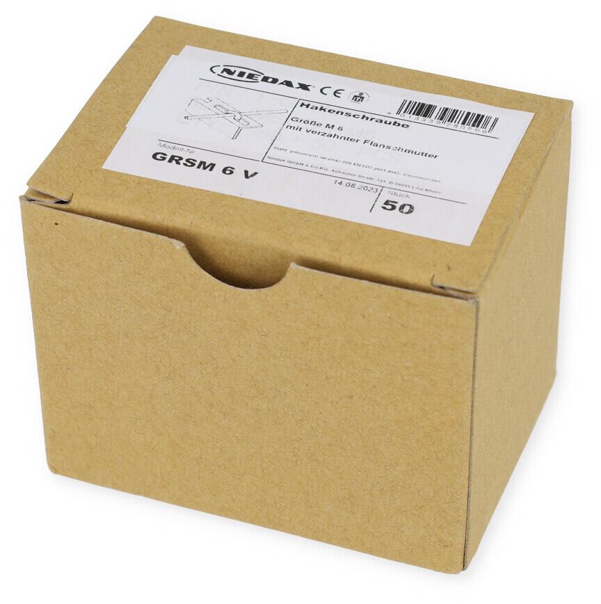 Niedax GRSM 6 V Hakenschraube, M6 Gewinde, verzahnte Flanschmutter, verzinkt