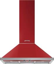 Smeg KPF9RD EEK: A+ Wandhaube Trapez, 90 cm breit, 781 m³/h, Bedienknebel, 3 Leistungsstufen + Intensiv, Edelstahl-Fettfilter geschirrspülergeeignet, rot