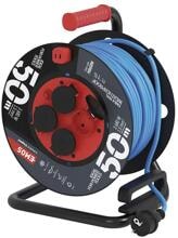 EMOS P08650W Kabeltrommel, wetterfest, 4 Steckdosen, Länge 50m, 1,5mm², PVC, blau (1928745000)