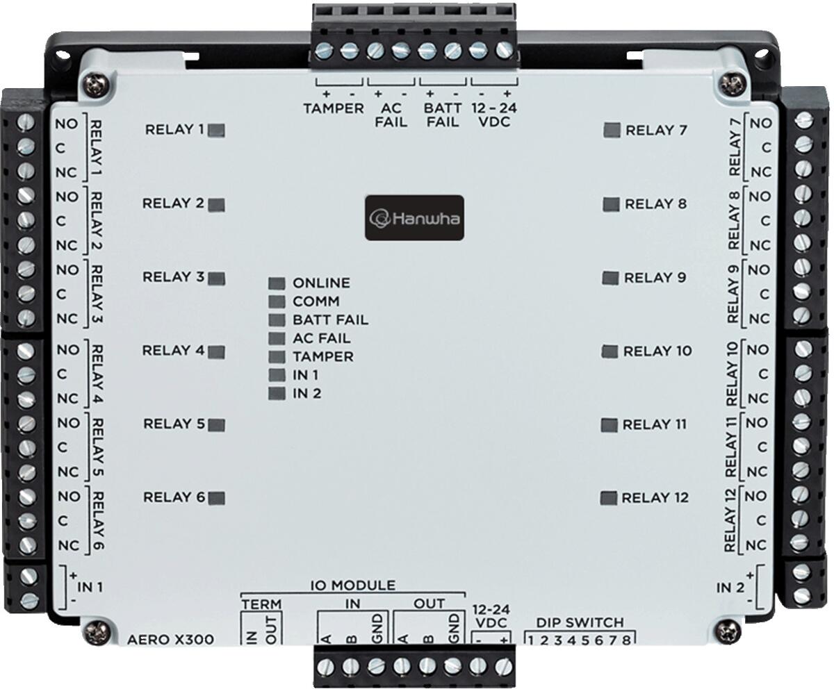 Hanwha Vision Relaisausgangsmodul für 12 Form-C-Relais und 2 AUX-Eingänge, weiß (X300A-H003)