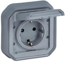 Legrand Plexo New Feuchtraum-Unterputz Schutzkontakt-Steckdose, Schraubklemmen (SK), IP 44, grau (069833L)