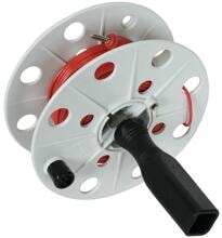 Dehn DH K 40 BS ML0.75 L25M RT Drahthaspel, H05V-K 0,75 mm² Cu, K-grau, B 40mm, mit Buchse, mit Bananenstecker, 25m, rot (585310)