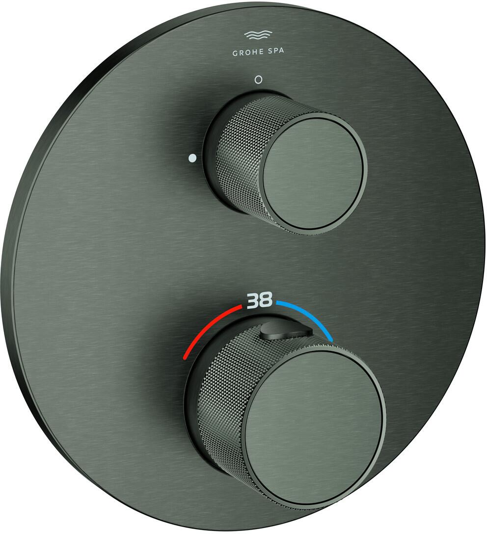 GROHE Atrio Private Collection Thermostat-Brausebatterie, Knopfbetätigung, 2-Wege-Umstellung, hard graphite gebürstet (24396AL0)