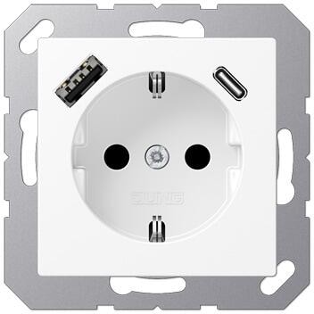 Jung A1520-15CAWWM SCHUKO Steckdose mit USB-Ladegerät, Serie A/AS, schneeweiß matt