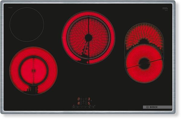 Bosch PKH845BB1D Serie 4 Elektrokochfeld, 79,5 cm breit, 5 Kochzonen, Touch Select, Timer, Edelstahlrahmen