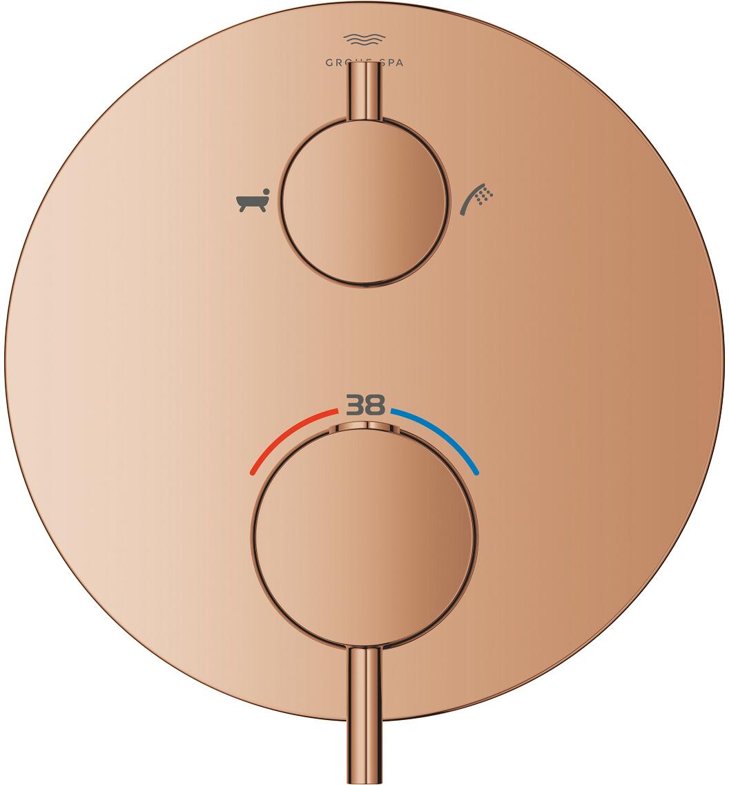 GROHE Atrio Thermostat-Wannenbatterie, integrierter 2-Wege-Umstellung, Fertigmontageset, warm sunset (24359DA0)